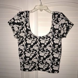 Black and white floral crop top